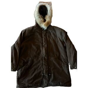 Vintage 90s Hamilton Manor Large Suede Leather Parka Coat Coyote Fur LS Zip Up